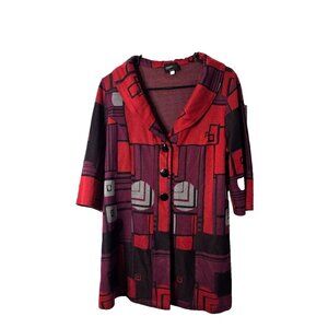 Vintage Andria Lieu Collection Cardigan L Red Artsy Lagenlook Eclectic Buttons